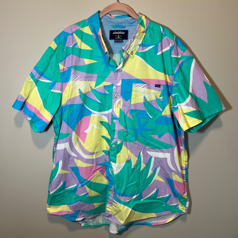 Chubbies Men's XXL Short Sleeve Button Down Shirt Abstract Palm Print Multicolor